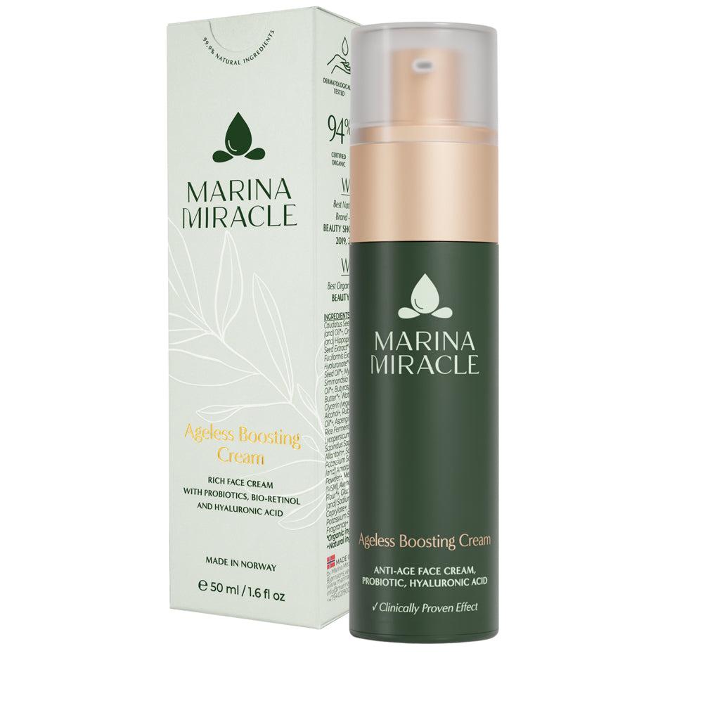 Marina Miracle Ageless Boosting Cream i krukke med tilhørende eske