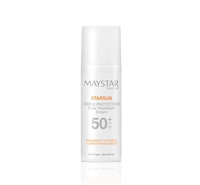 Maystar StarSun Triple Protection SPF 50+ i hvit pumpeflaske